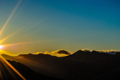 Scenic view of silhouette mountains against sky during sunset