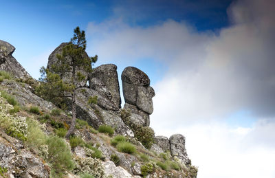 Low angle view of rock against sky