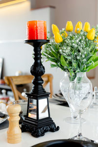 Close-up of vase on table at home