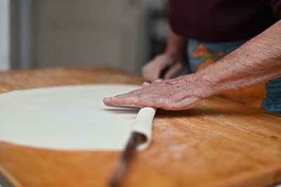Close-up of  preparations of pastery on kitchen table
