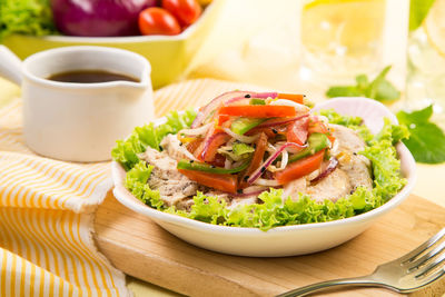 Close-up of chicken salad in bowl