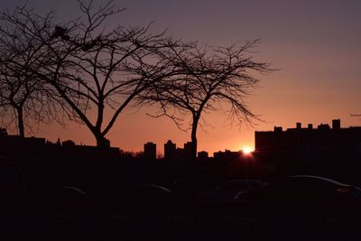 Silhouette of buildings at sunset