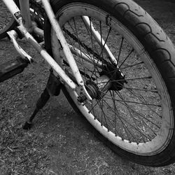 High angle view of bicycle wheel