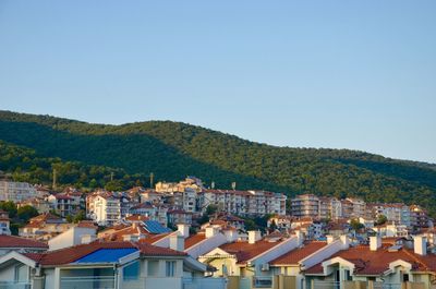 High angle view of townscape against sky