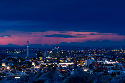 High angle view of city at night