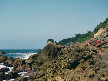 Scenic view of sea against clear sky