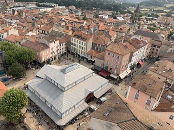 High angle view of buildings in millau city 