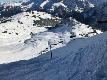 Scenic view of snow covered mountains