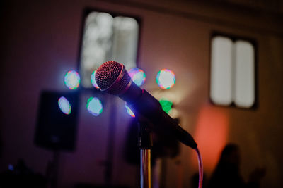 Close-up of illuminated lighting equipment