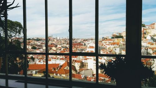 View of city through window