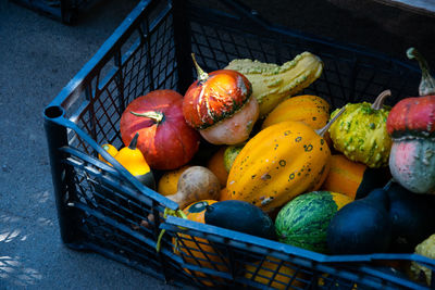 High angle view of fruits in basket