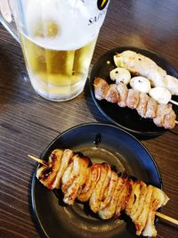 High angle view of meal served on table