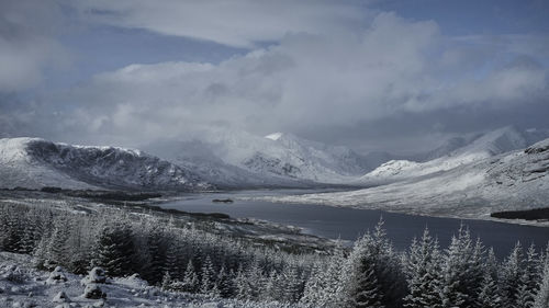 Scenic view of snowcapped mountains against sky