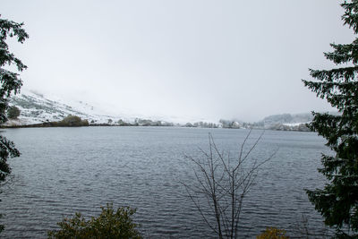 Scenic view of lake against sky during winter