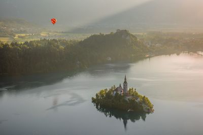 Scenic view of hot air balloon against sky