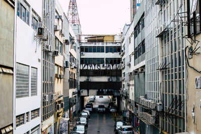 High angle view of street amidst buildings in city