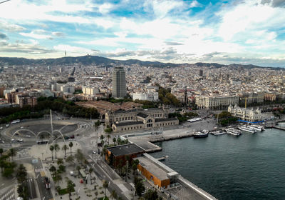 High angle view of city buildings