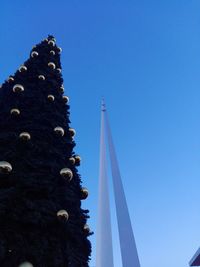 Low angle view of cross against clear blue sky