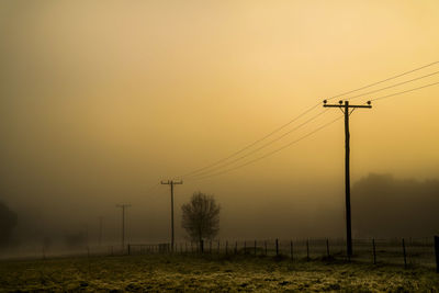 Electricity pylons on countryside landscape