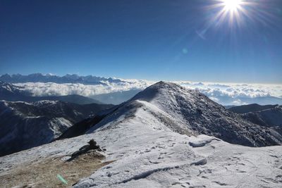 Scenic view of snowcapped mountains against sky