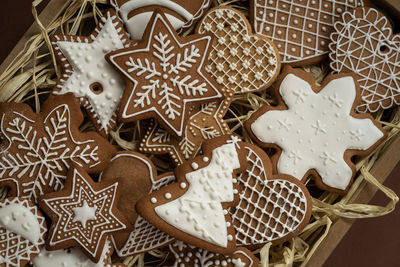 High angle view of cookies