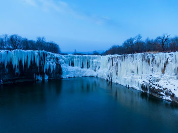 Panoramic view of lake against sky during winter