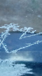 Close-up of frozen water against sky