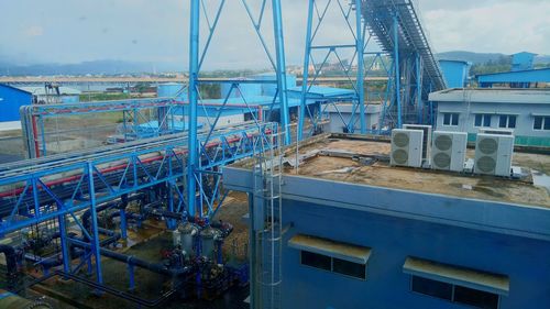 High angle view of construction site against sky