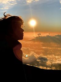 Hiker against sky during sunset