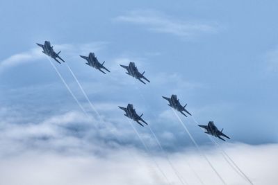 Low angle view of airshow in sky