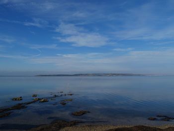 Scenic view of lake against blue sky