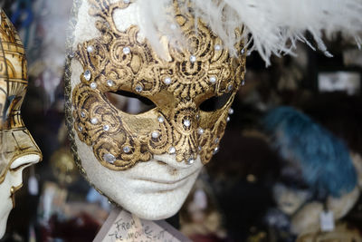 Close-up of mask in store for sale