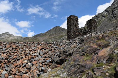 Rock formations on landscape against sky