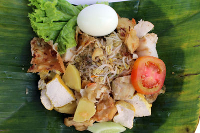 High angle view of chopped vegetables on table