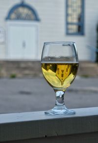 Close-up of beer in glass on table