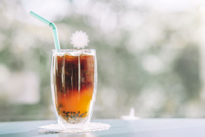 Close-up of drink in glass on table