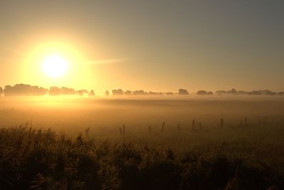 Scenic view of field against sky during sunset