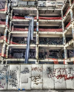 High angle view of graffiti on building wall