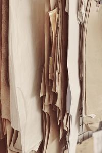 Close-up of clothes hanging on wall