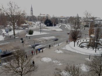 High angle view of people in winter