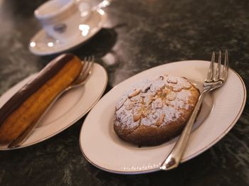 High angle view of dessert in plate on table