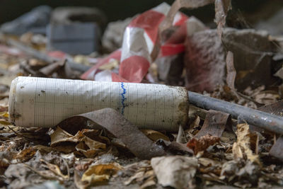 Close-up of abandoned garbage