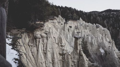 Close-up of cliff against clear sky