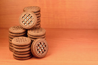 Close-up of cookies on wooden table