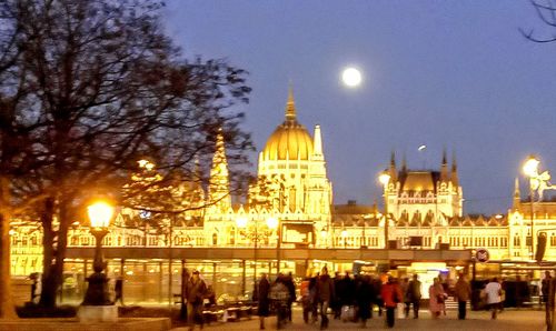 Tourists at night