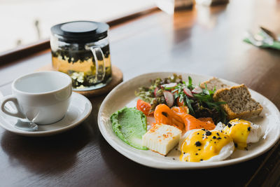 Close-up of food in plate on table