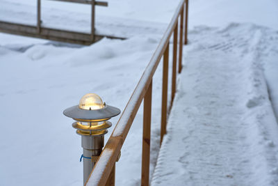 Close-up of street light during winter