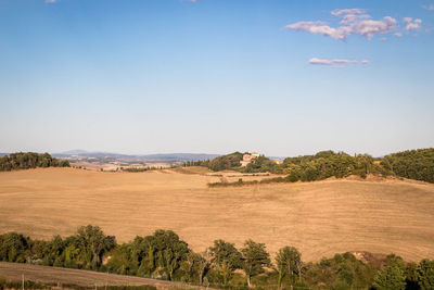 Scenic view of landscape against clear blue sky