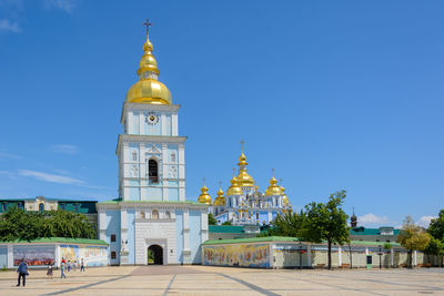 Low angle view of cathedral against clear blue sky