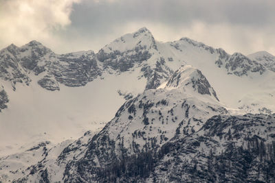 Scenic view of snow covered mountains against sky